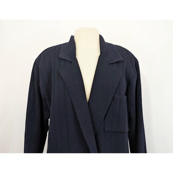 Vintage 90s Knit Jacket Blue Double Breast Oversize Misses Size M New - Picture 2 of 6
